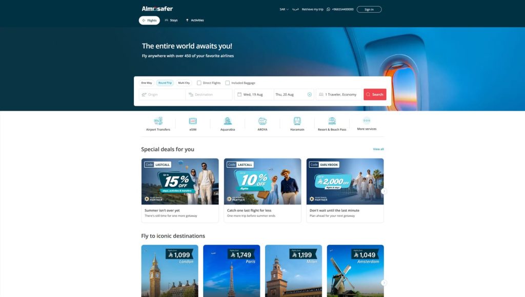 Visual of Almosafer, a Middle East-oriented platform for renting out your property with real-time inventory management.