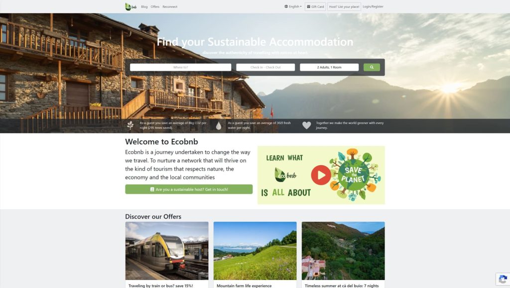 Picture of Ecobnb, an eco-friendly rental platform with multilingual UI.