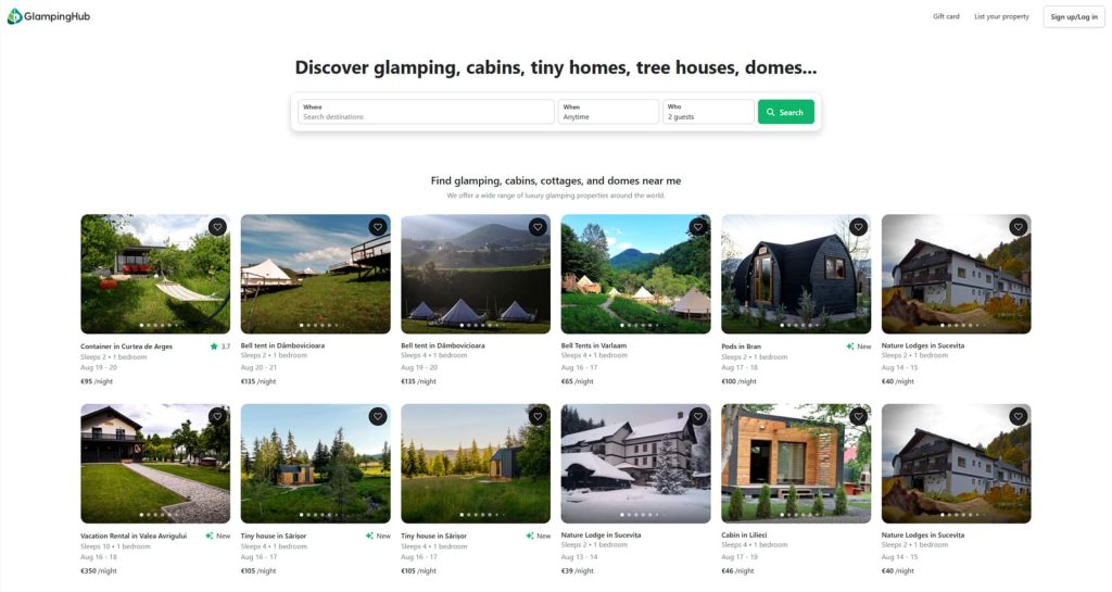Photograph of Glamping Hub, a niche rental platform with property management tools.