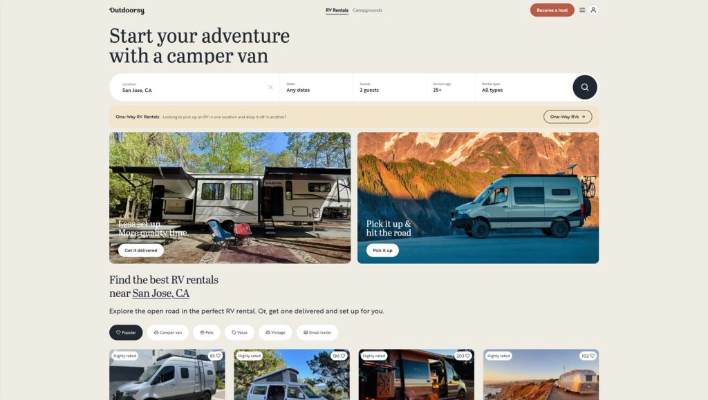 Graphic of Outdoorsy, a platform where to list rental property with RV multipoint protection.