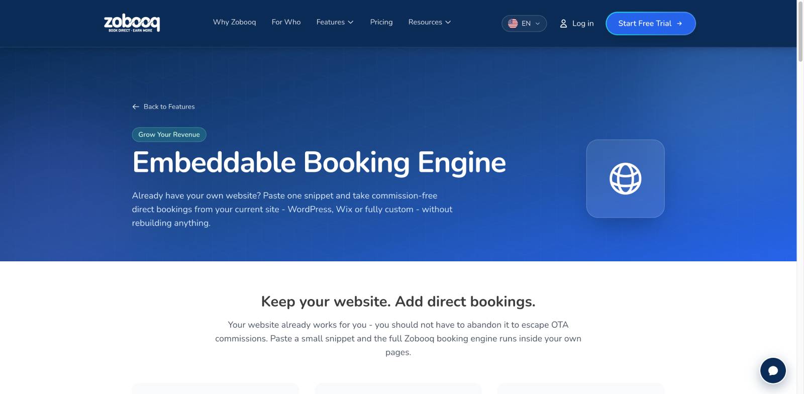 Zobooq hotel booking widget to embed into direct booking site.
