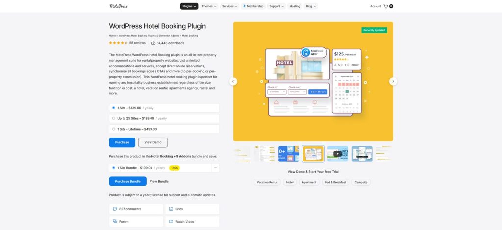 Picture of MotoPress Hotel Booking, one of the WordPress hotel booking plugins with real-time availability calendars.