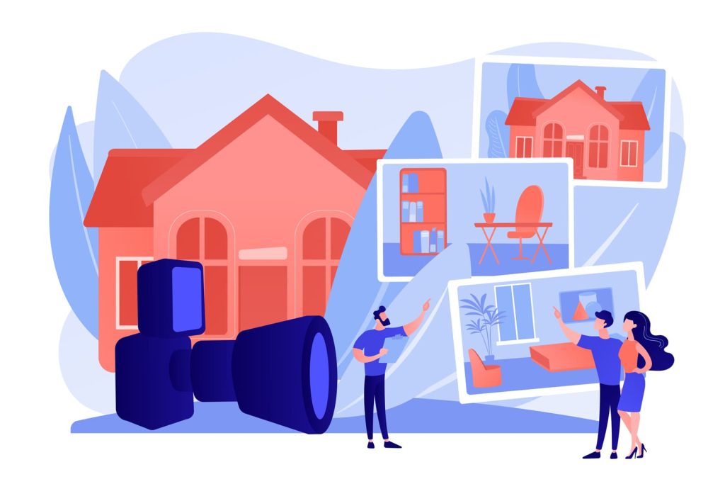 Picture of people looking at vacation rental property photos.